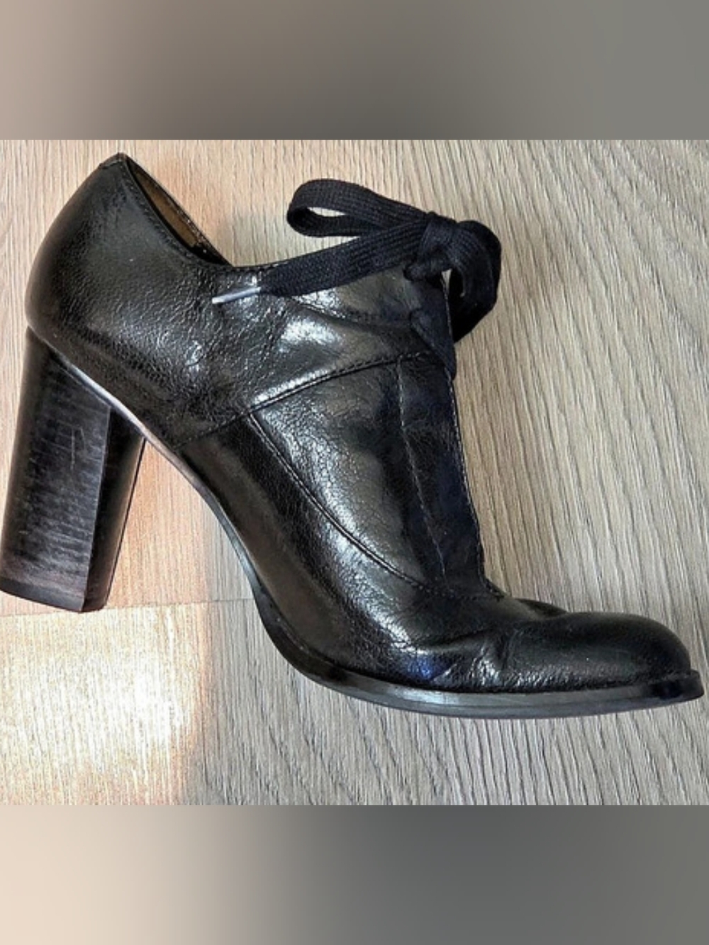 Vintage Black/brown Heeled Ankle Boots with Lace Up